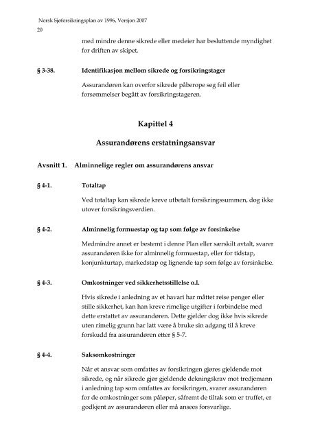 Forord Norsk Sjøforsikringsplan 1996, Versjon 2007 - Nordic Plan