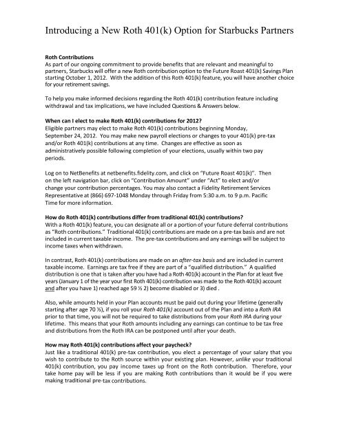 Introducing A New Roth 401 K Option For Starbucks Partners
