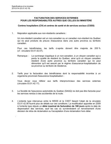 facturation des services externes pour les responsabilités autres