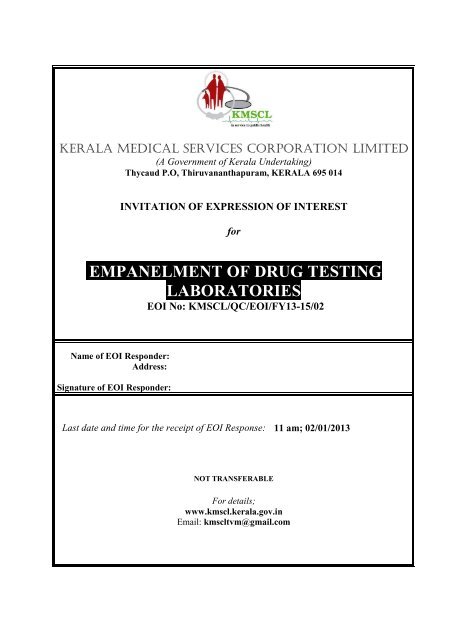 empanelment of drug testing laboratories - Kerala Medical Services ...