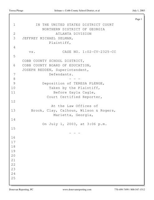 Deposition of Teresa Plenge