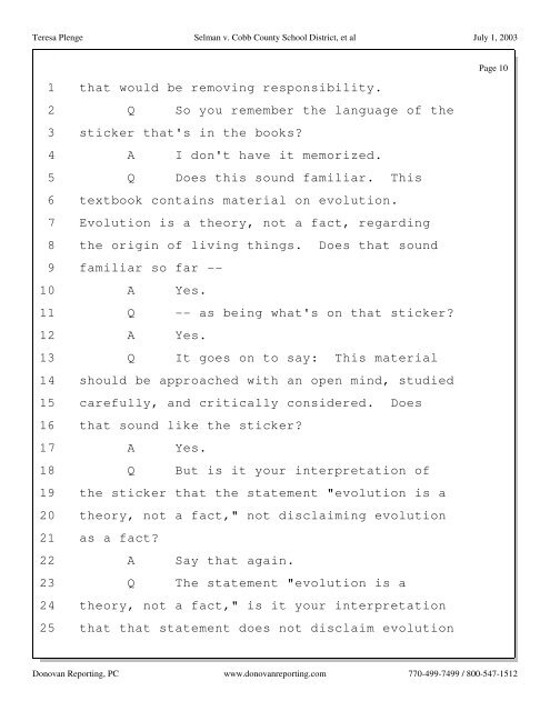 Deposition of Teresa Plenge