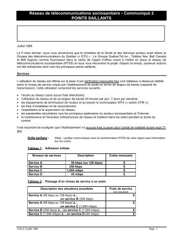 Réseau de télécommunications sociosanitaire - Communiqué 2 ...