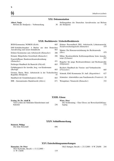 Jahresregister 2001 - Anwaltsblatt - Deutscher Anwaltverein