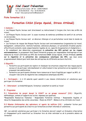 Fiche Formation 12 - CASA sur 2 jours - Kiné Ouest Prévention