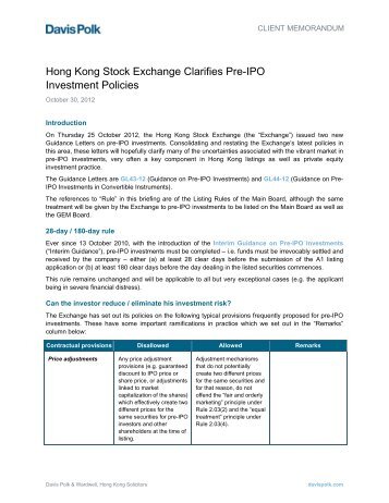 Hong Kong Stock Exchange Clarifies Pre-IPO Investment Policies