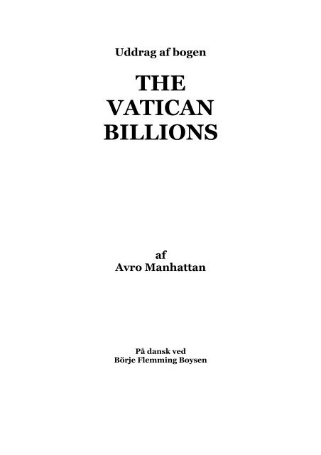 THE VATICAN BILLIONS - The Spirit of Prophecy Publications