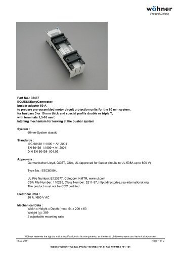 Part No.: 32467 EQUES®EasyConnector, busbar adapter ... - Schrack