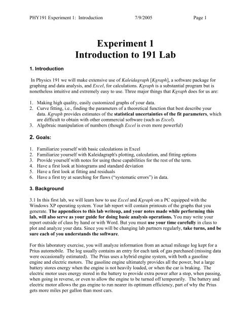 Experiment 1 Introduction to 191 Lab