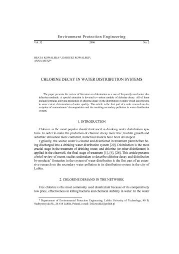 Chlorine decay in water distribution systems - Environment ...