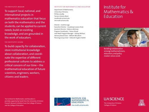 Brochure (PDF) - Institute for Mathematics & Education - University ...