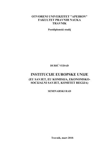 Institucije eu - Seminarski Maturski Diplomski Radovi