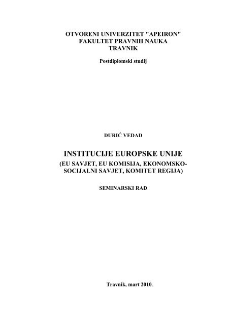 Institucije eu - Seminarski Maturski Diplomski Radovi