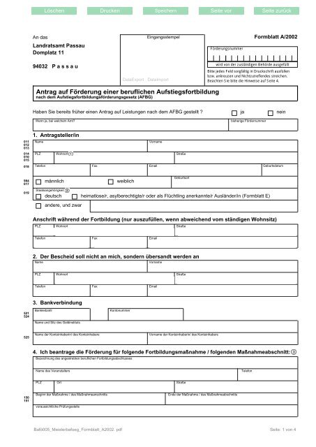 Abschluss Einer Beruflichen Aufstiegsfortbildung Gemäß Bbhzvo 2 Antrag auf Förderung einer beruflichen Aufstiegsfortbildung