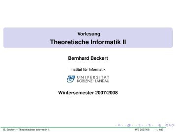 Vorlesung Theoretische Informatik II