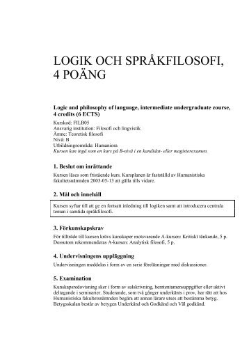 Logik och språkfilosofi, B-nivå, 4 p
