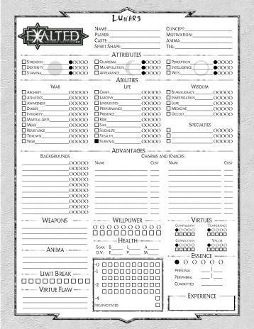 Exalted 2nd ED. Lunars 4-Page Interactive Sheet - MrGone's ...