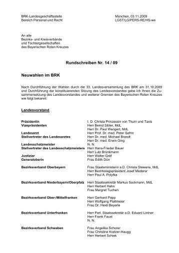 Rundschreiben Nr. 14 / 09 Neuwahlen im BRK