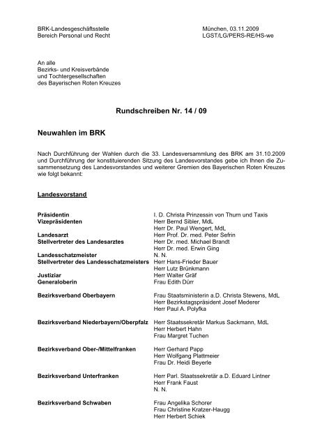 Rundschreiben Nr. 14 / 09 Neuwahlen im BRK