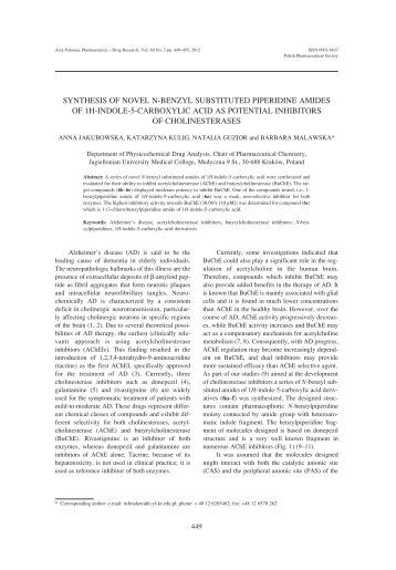 Synthesis of novel N-benzyl substituted piperidine amides of 1H