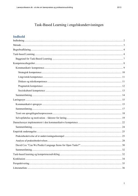 Task-Based Learning i engelskundervisningen - Folkeskolen