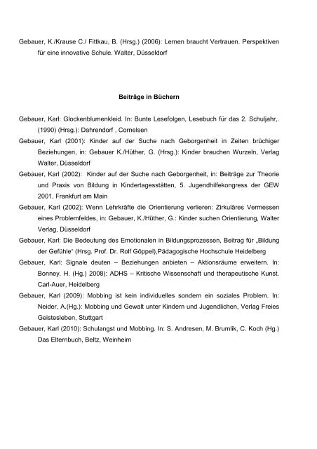 Publikationen Gebauer, Karl (1975): Beispiele – Spielsituationen ...