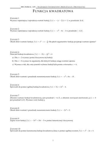 FUNKCJA KWADRATOWA - Zadania.info