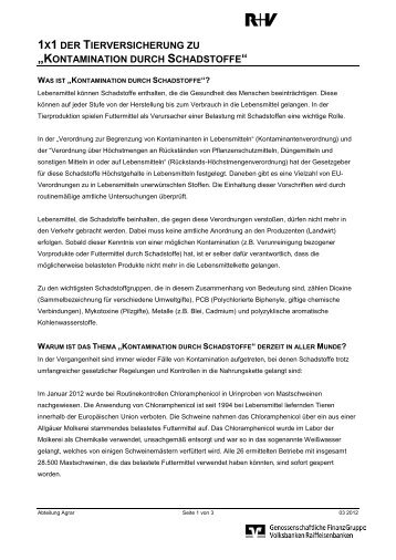 1x1 der Tierversicherung zu Kontamination durch Schadstoffe