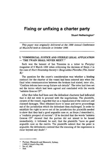 Fixing or unfixing a charter party