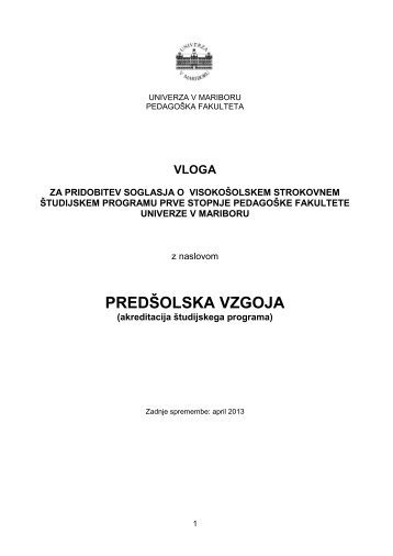 PREDŠOLSKA VZGOJA - Pedagoška fakulteta - Univerza v Mariboru