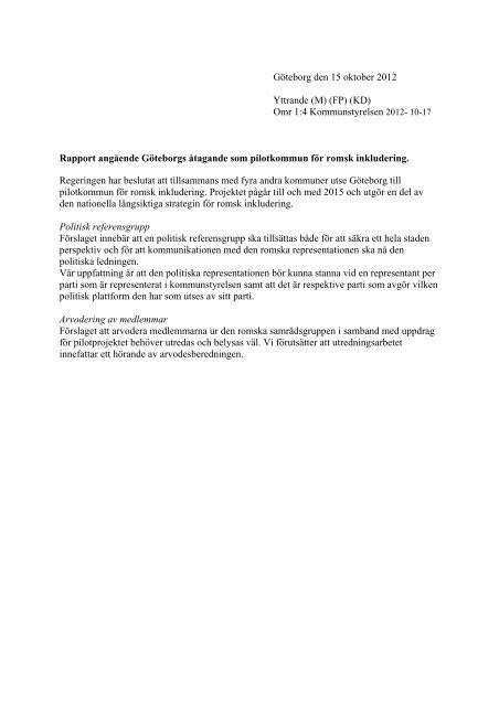 Rapport angående Göteborgs åtagande som pilotkommun för romsk ...