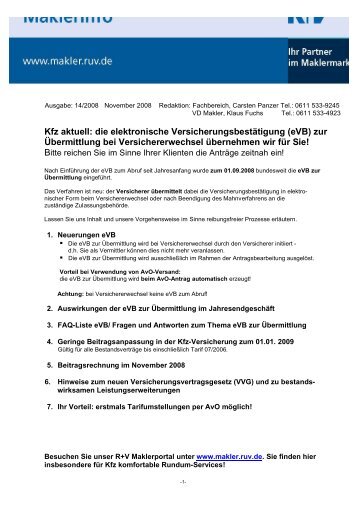 eVB zur Übermittlung - R+V Versicherung