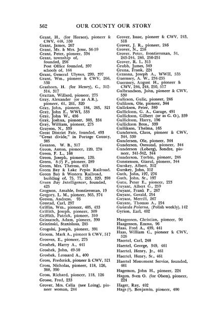 INDEX Our Country Our Story Portage County Wisconsin - Library