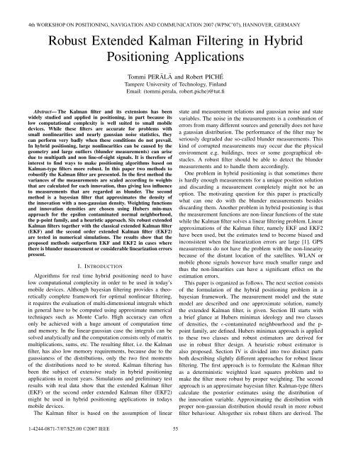 Robust Extended Kalman Filtering in Hybrid Positioning Applications