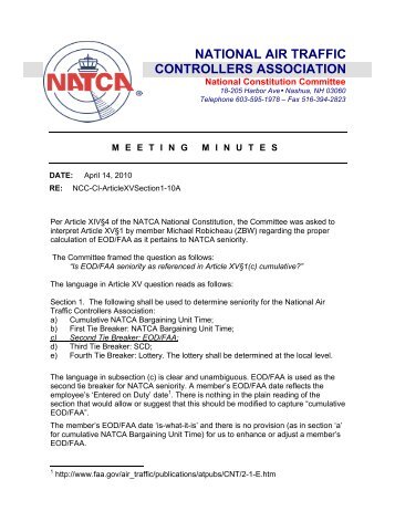 Seniority Guidance - Nnm Natca - National Air Traffic Controllers ...