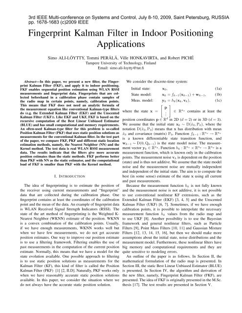 Fingerprint Kalman Filter in Indoor Positioning Applications