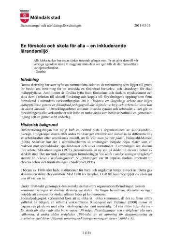 En förskola och skola för alla – en inkluderande lärandemiljö - Mölndal