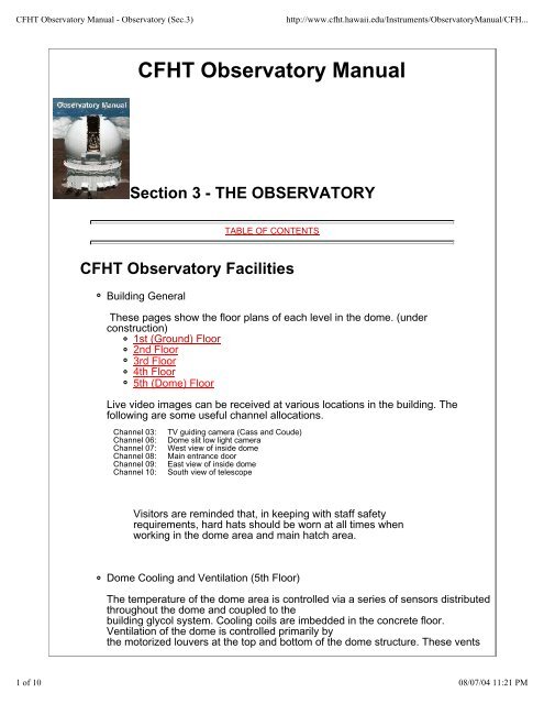 CFHT operating manual - Homepage Usask