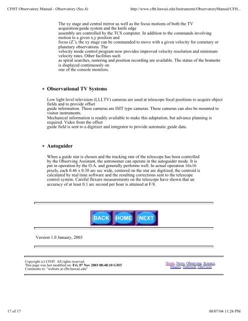 CFHT operating manual - Homepage Usask