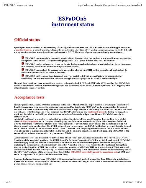 CFHT operating manual - Homepage Usask