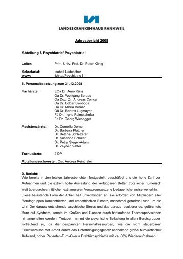 Jahresbericht 2008 Abteilung f. Psychiatrie/ Psychiatrie I