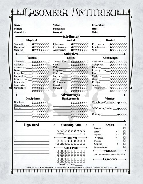 V20 4-Page Elder Character Sheet - MrGone's Character Sheets