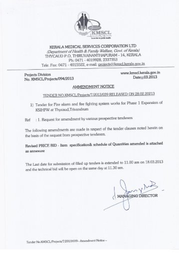 Amendment Notice for Tender Document For Fire Alarm And Fire ...