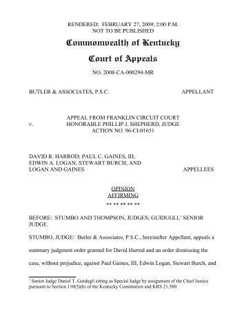 Commonwealth of Kentucky Court of Appeals - Kentucky Supreme ...