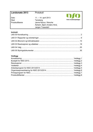 Protokoll fra landsmøtet 2013 - Norsk studentorganisasjon