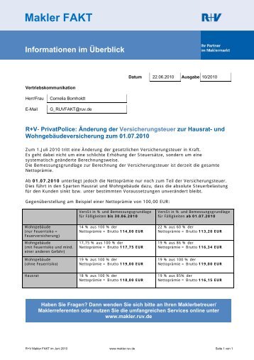 Makler FAKT 10: Änderung der Versicherungssteuer in Hausrat und ...