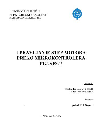 upravljanje step motora preko mikrokontrolera ... - Univerzitet u Nišu