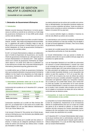 RAPPoRT dE GESTIon RELATIF à L'ExERCICE 2011 - Mobistar