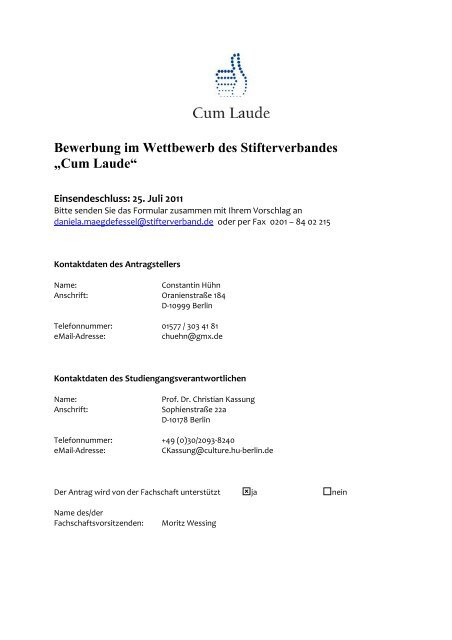 Cum Laude Bewerbung Der Hu Berlin Kulturwissenschaft Pdf Cum Laude Bewerbung Der Hu Berlin Kulturwissenschaft Pdf
