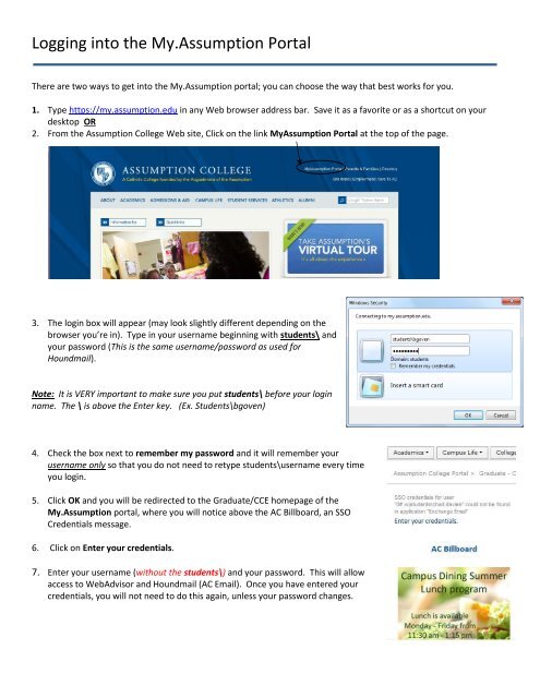 Logging into the Portal - graduate studies at assumption college